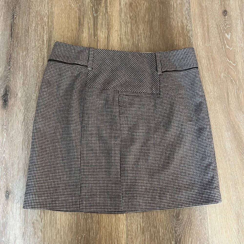 NWOT MEXX Wool Mini Skirt - Size 36/Medium - Houndstooth Brown Y2K Schoolgirl